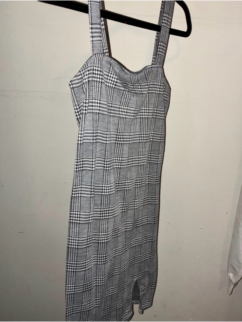 Plaid Strap Midi Dress in Black and White